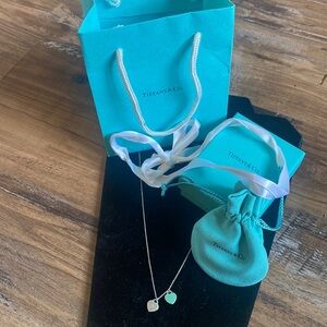 Authentic Tiffany & Co. Blue Double Heart w/diamond Sterling Silver Necklace